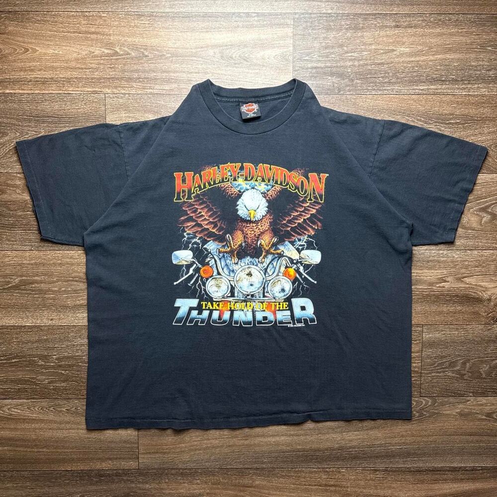 Vintage 1992 Single Stitch Harley Davidson Black Tee with Eagle Graphic